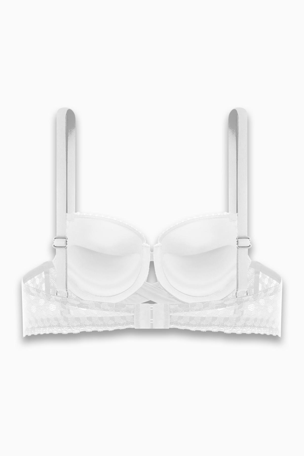 Fashion 2510 Ekru Çapraz Lastik Detaylı Dantelli Double Push Up Dekolte Sütyen