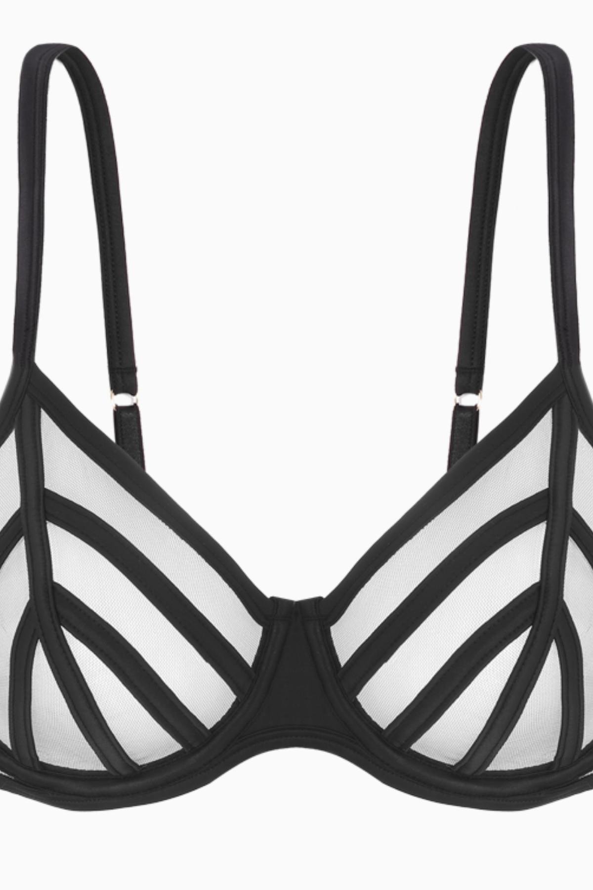 Fashion 2566 Siyah Saten Biyeli Yumuşak Tül Kapsız Sütyen Ve Tanga Takımı