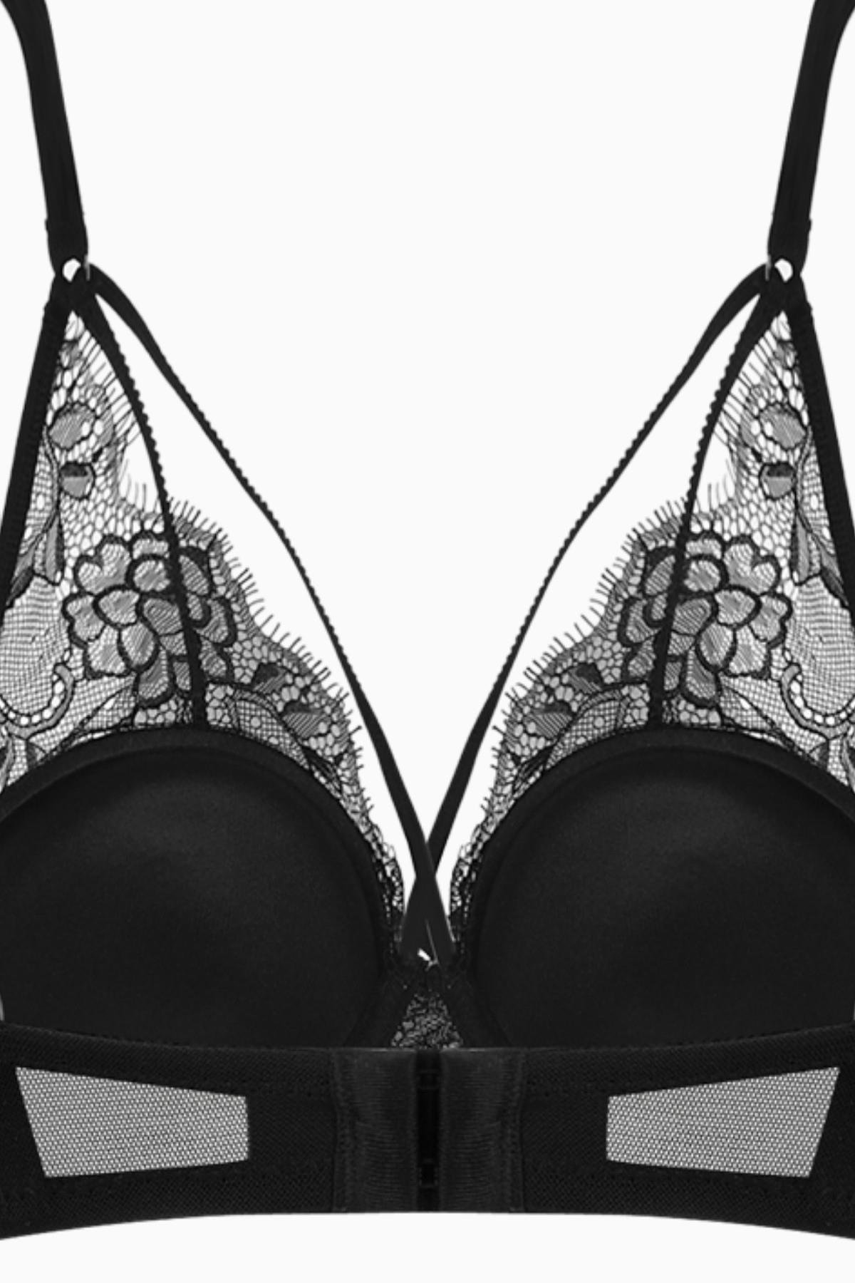 Fashion 2575 Siyah Parlak Taş Şerit Detaylı Dantelli Sütyen Ve Külot Takımı