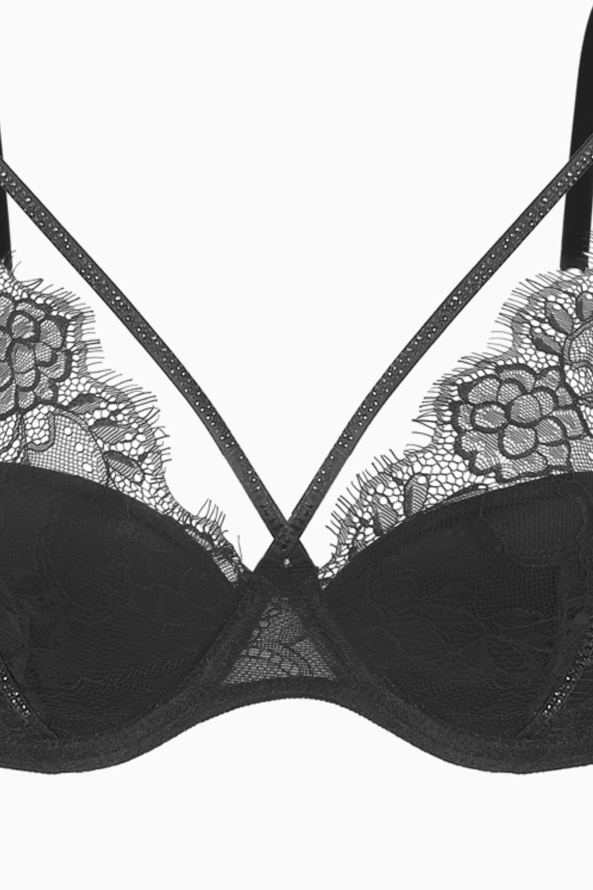 Fashion 2575 Siyah Parlak Taş Şerit Detaylı Dantelli Sütyen Ve Külot Takımı