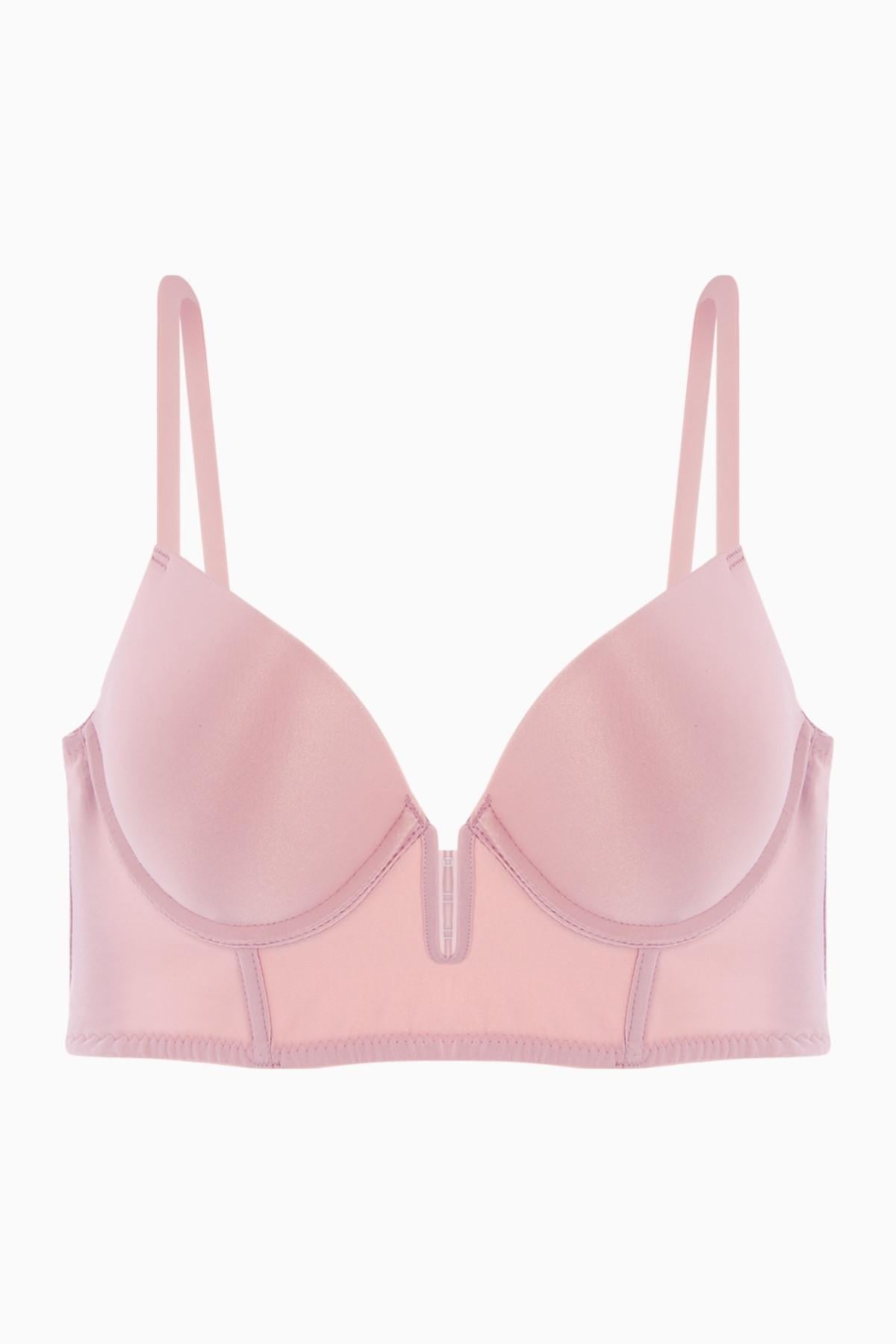Lirio 2573 Pembe Parlak Mikro Kumaş Dolgulu Dekolte Büstiyer Sütyen