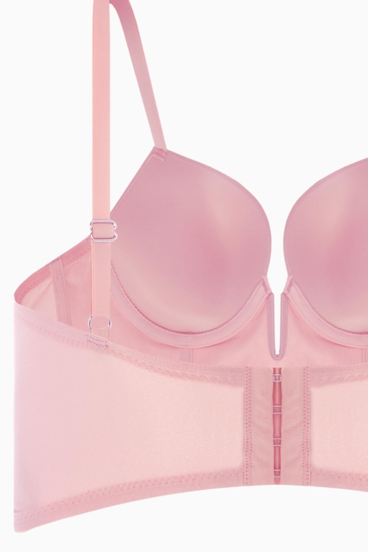 Lirio 2573 Pembe Parlak Mikro Kumaş Dolgulu Dekolte Büstiyer Sütyen