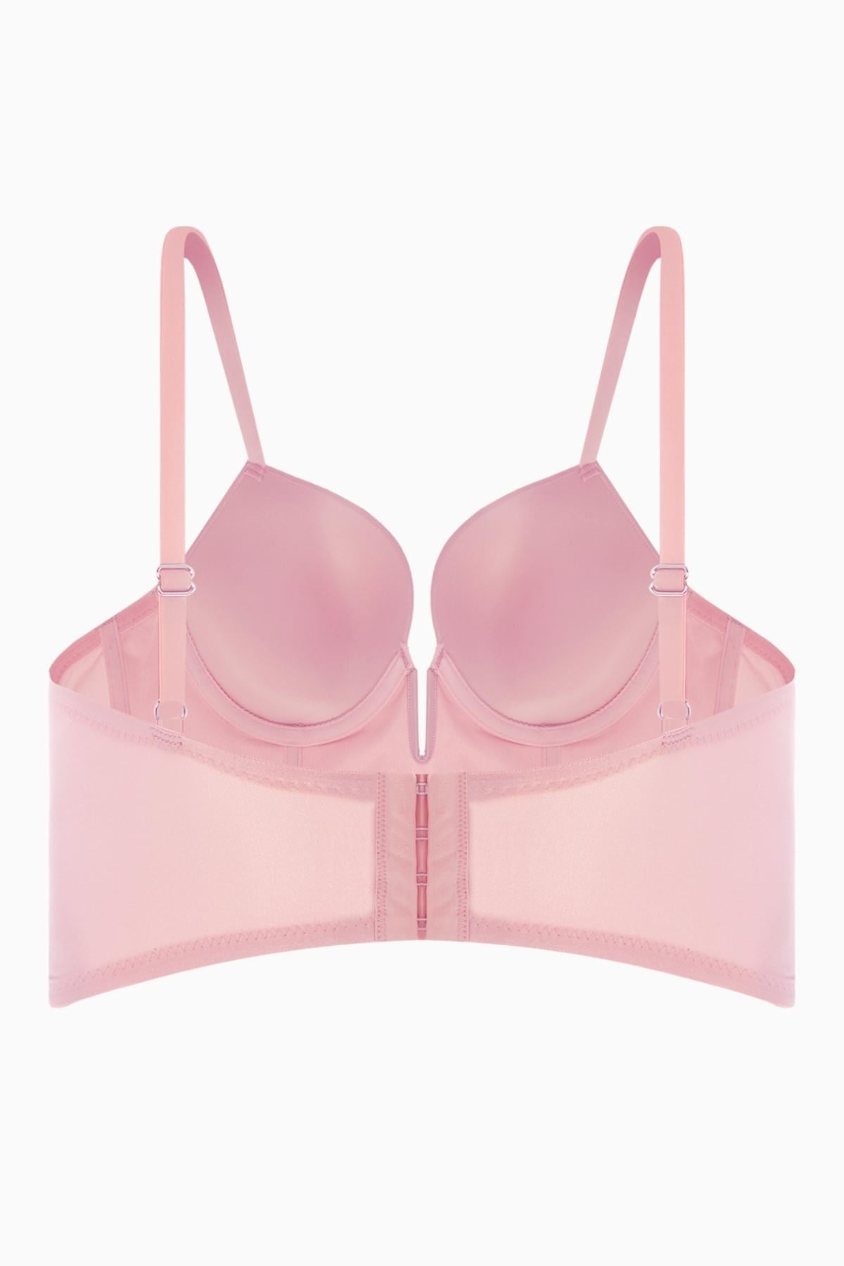 Lirio 2573 Pembe Parlak Mikro Kumaş Dolgulu Dekolte Büstiyer Sütyen