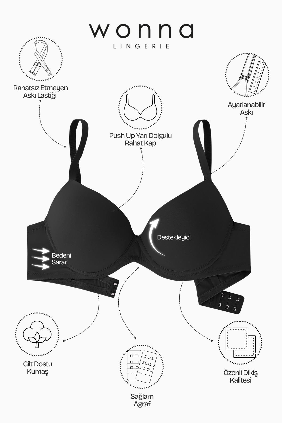 Luna Premium Basic 2222 Siyah Soft Push Up / Yarı Dolgulu Mikro Sütyen