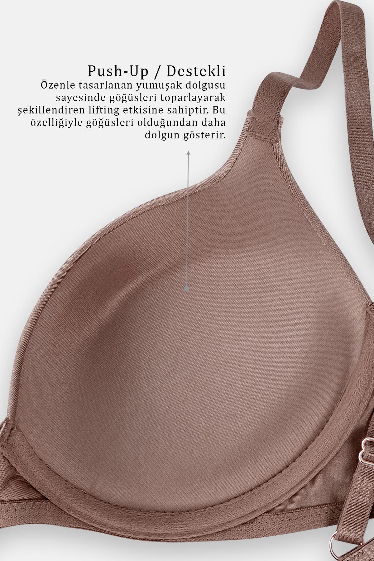 Mia 2529 Push Up / Dolgulu Mikro Basic Sütyen Bronz Kahve