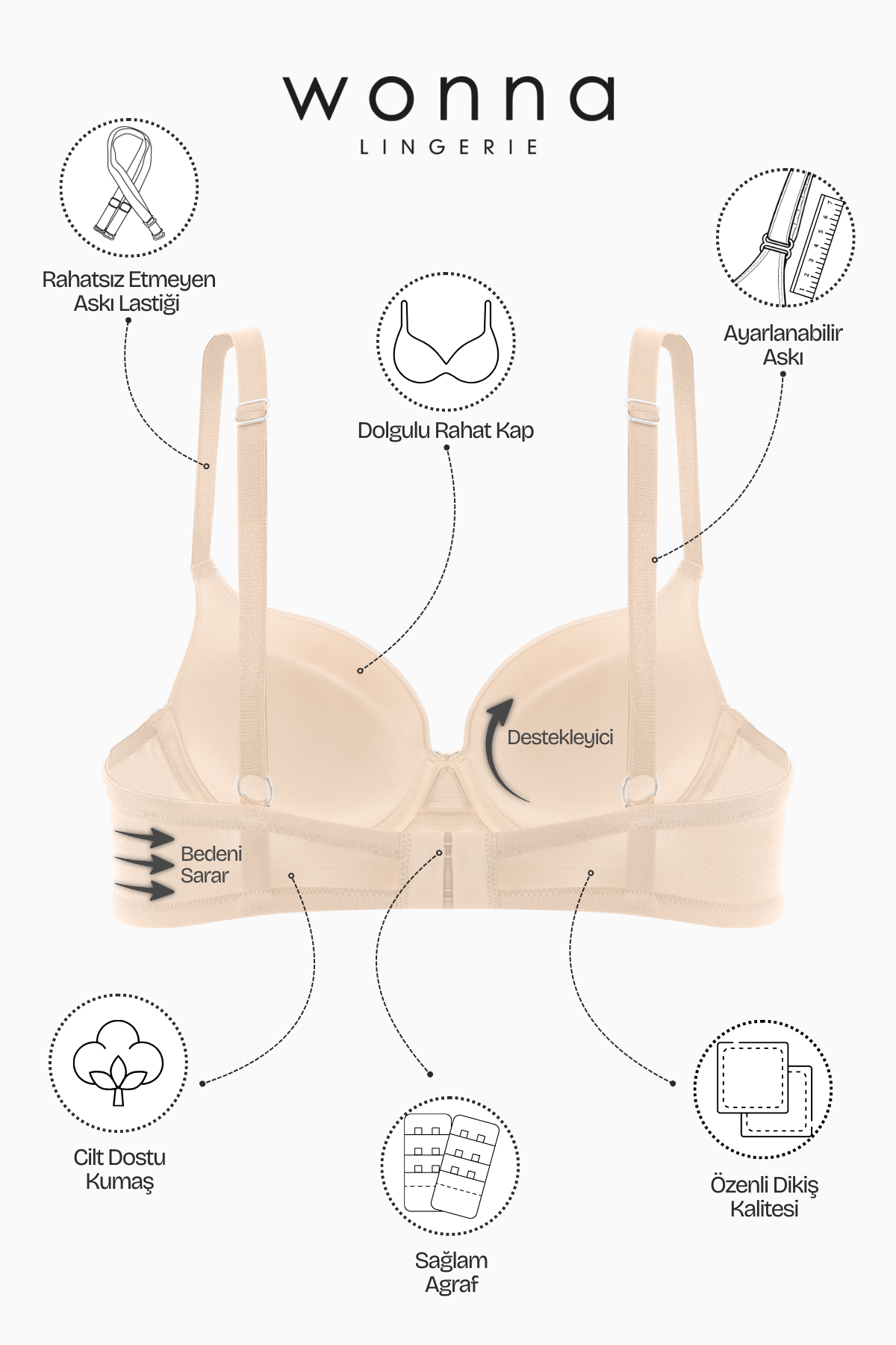 Mia Mikro Sütyen - Push Up, Dolgulu - Basic - 2529 - Ten