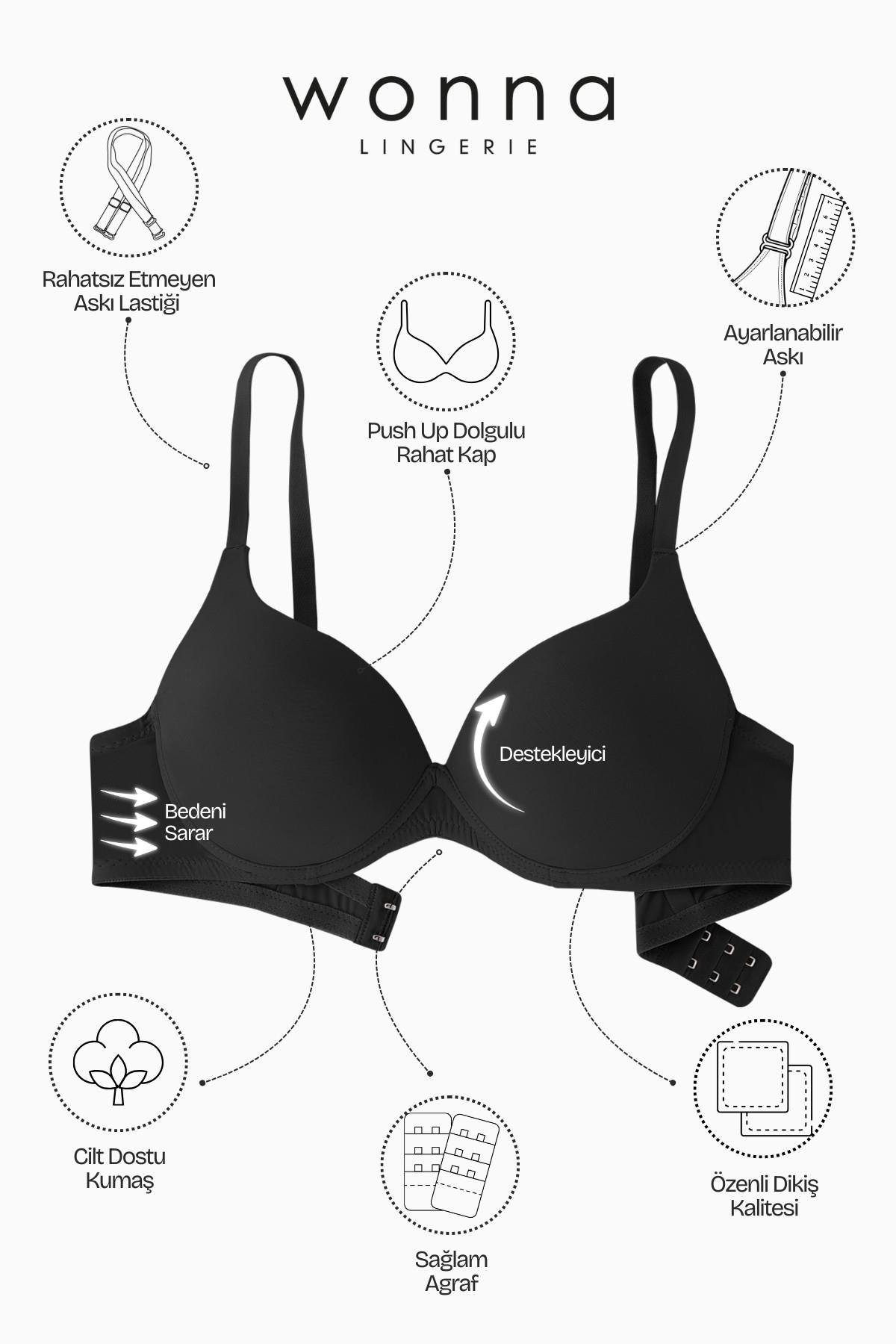 Mia Premium Basic 2223 Siyah Push Up / Dolgulu Mikro Sütyen
