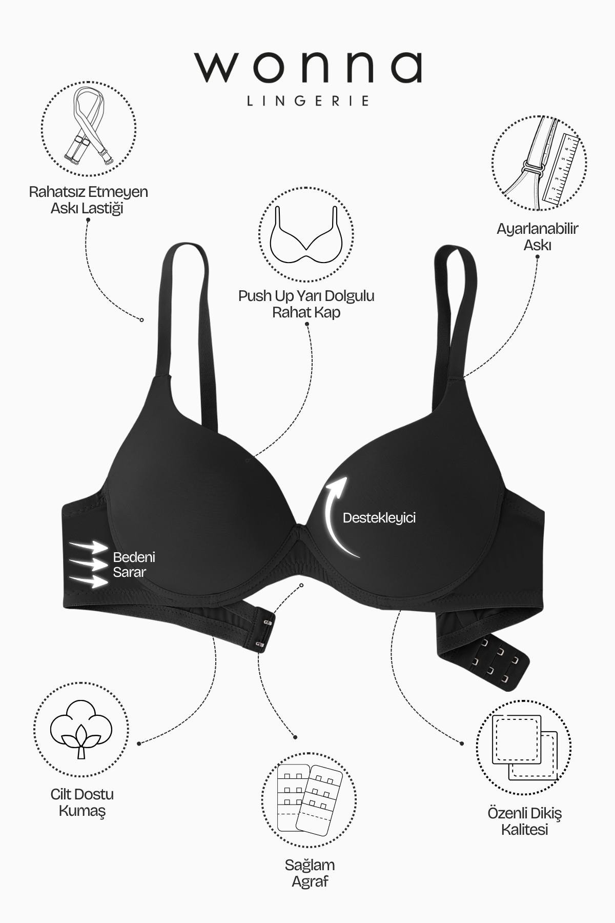 Nora Premium Basic 2224 Siyah Soft Push Up / Yarı Dolgulu Mikro Sütyen