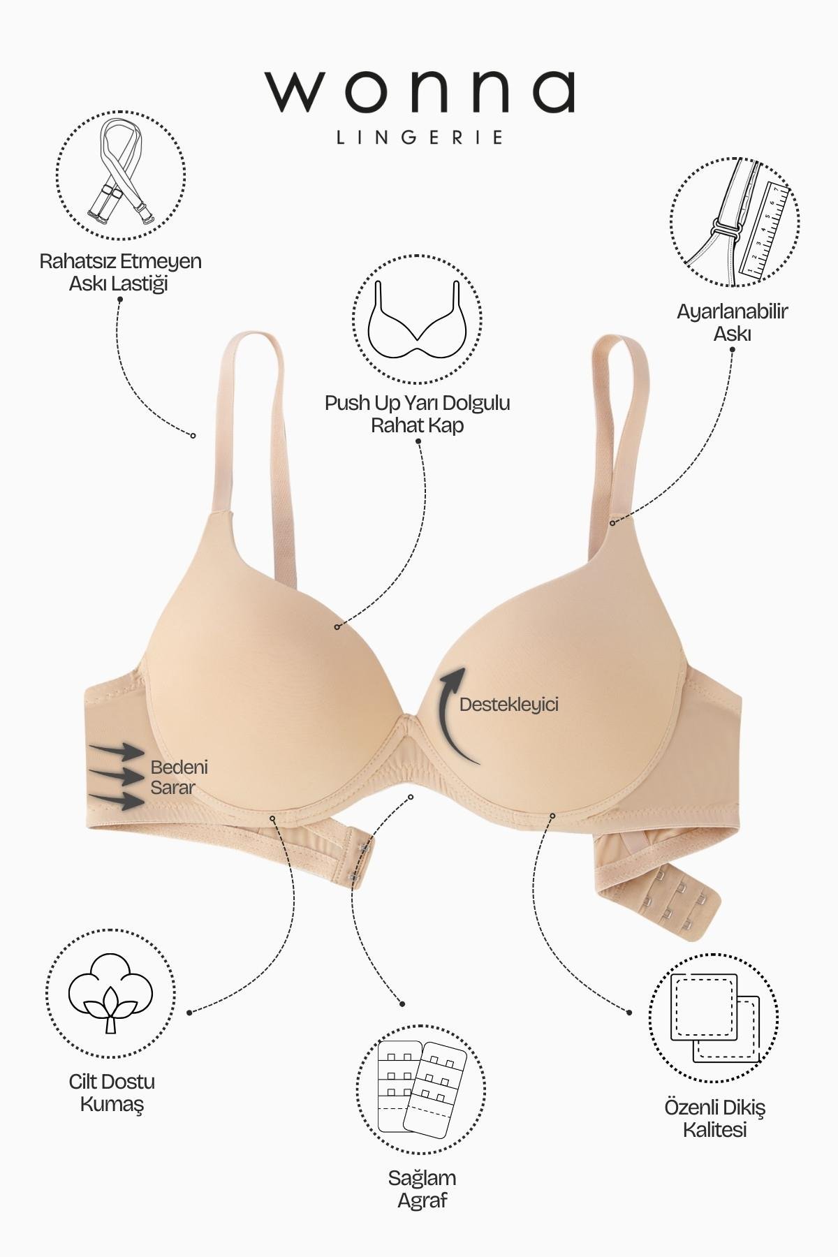 Nora Premium Basic 2224 Ten Soft Push Up / Yarı Dolgulu Mikro Sütyen
