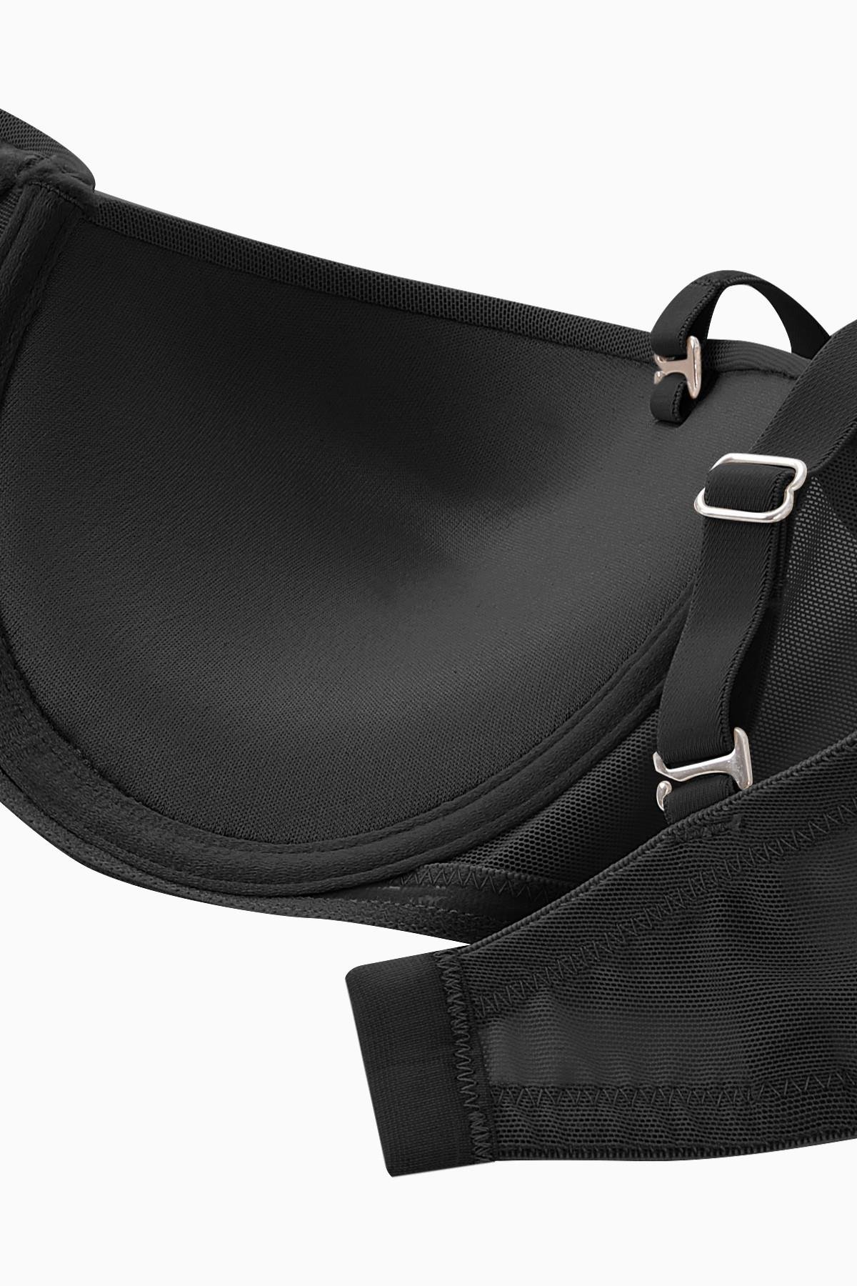 Rosali Premium Basic 2226 Siyah Soft Push Up / Yarı Dolgulu Mesh Kumaş Straplez Sütyen