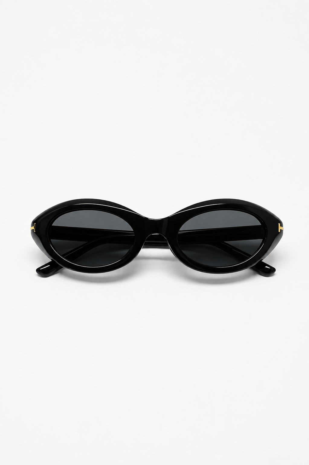 Unisex Siyah Oval Güneş Gözlüğü – Retro Vintage Gold Detaylı Kalın Çerçeve