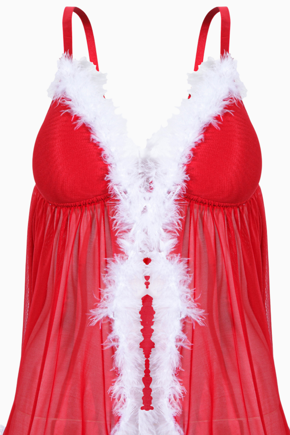 Yılbaşı Fantezi Babydoll ve Tanga Takım - Dolgusuz - 5004 - Kırmızı