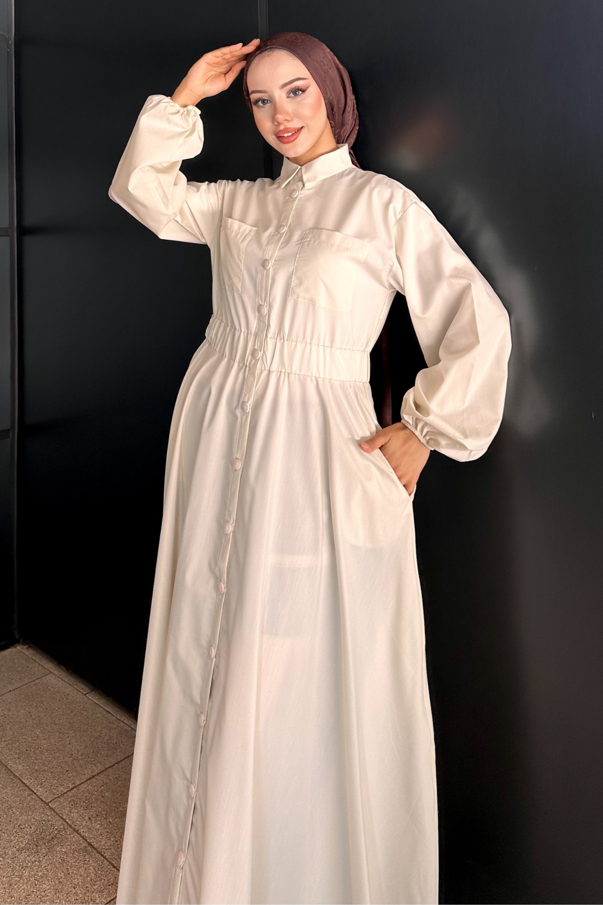 Beymn Çıtçıtlı Cotton Elbise BEJ