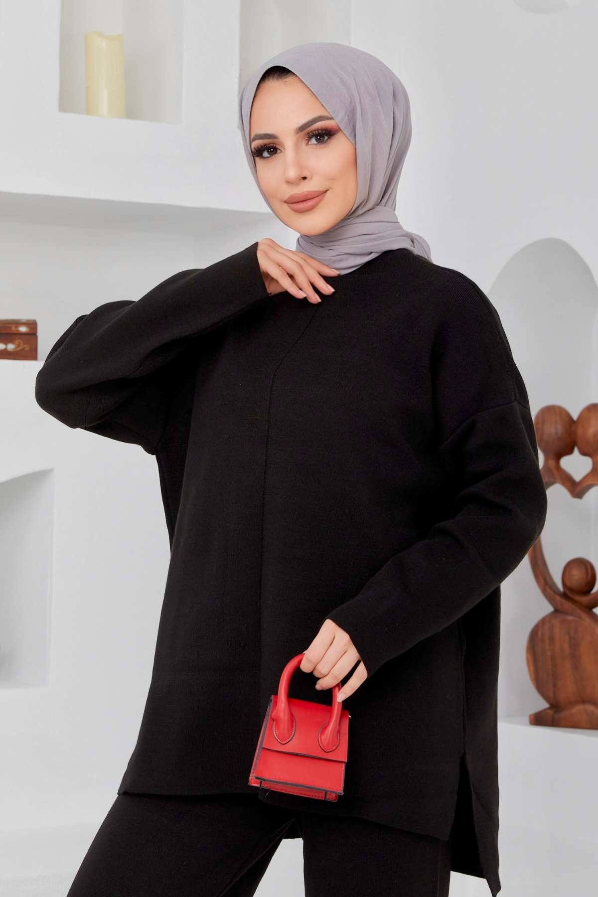 Ella Çelik Örme Triko Takım SİYAH
