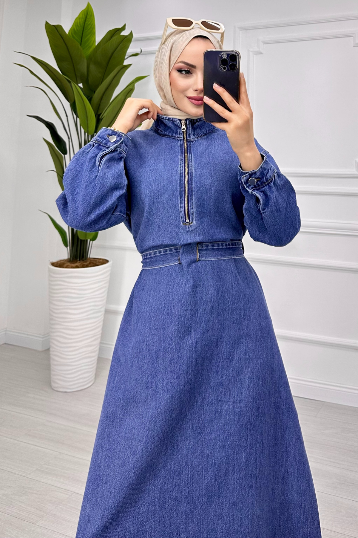 Fermuarlı Kot Elbise