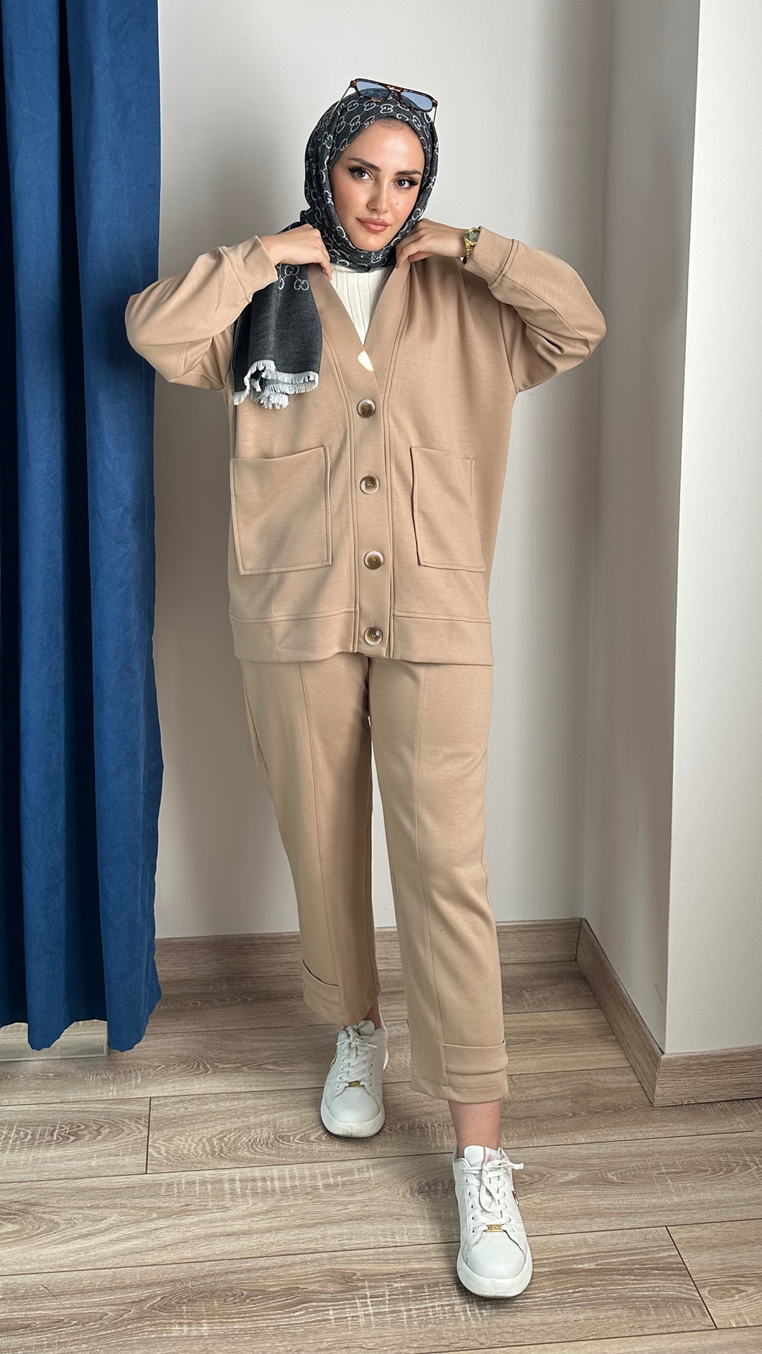 Hırkalı Pantolonlu Modal Takım Camel