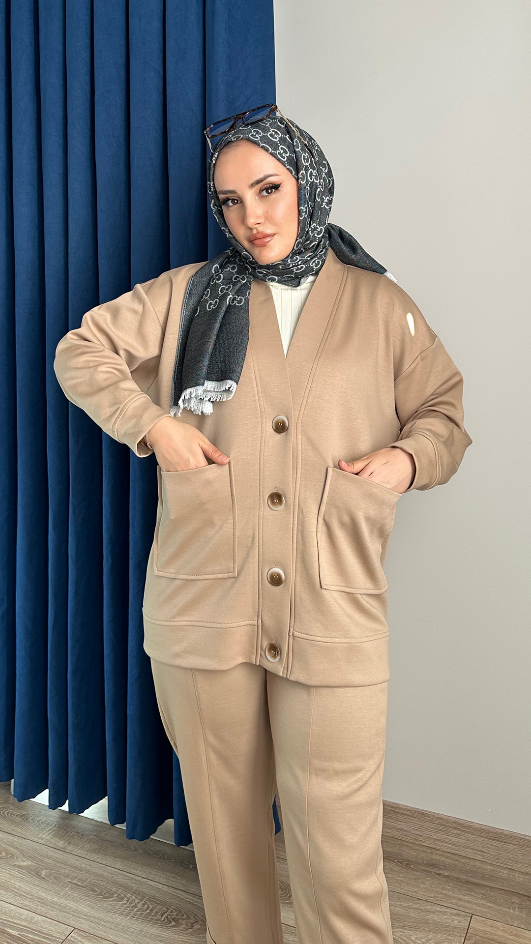 Hırkalı Pantolonlu Modal Takım Camel
