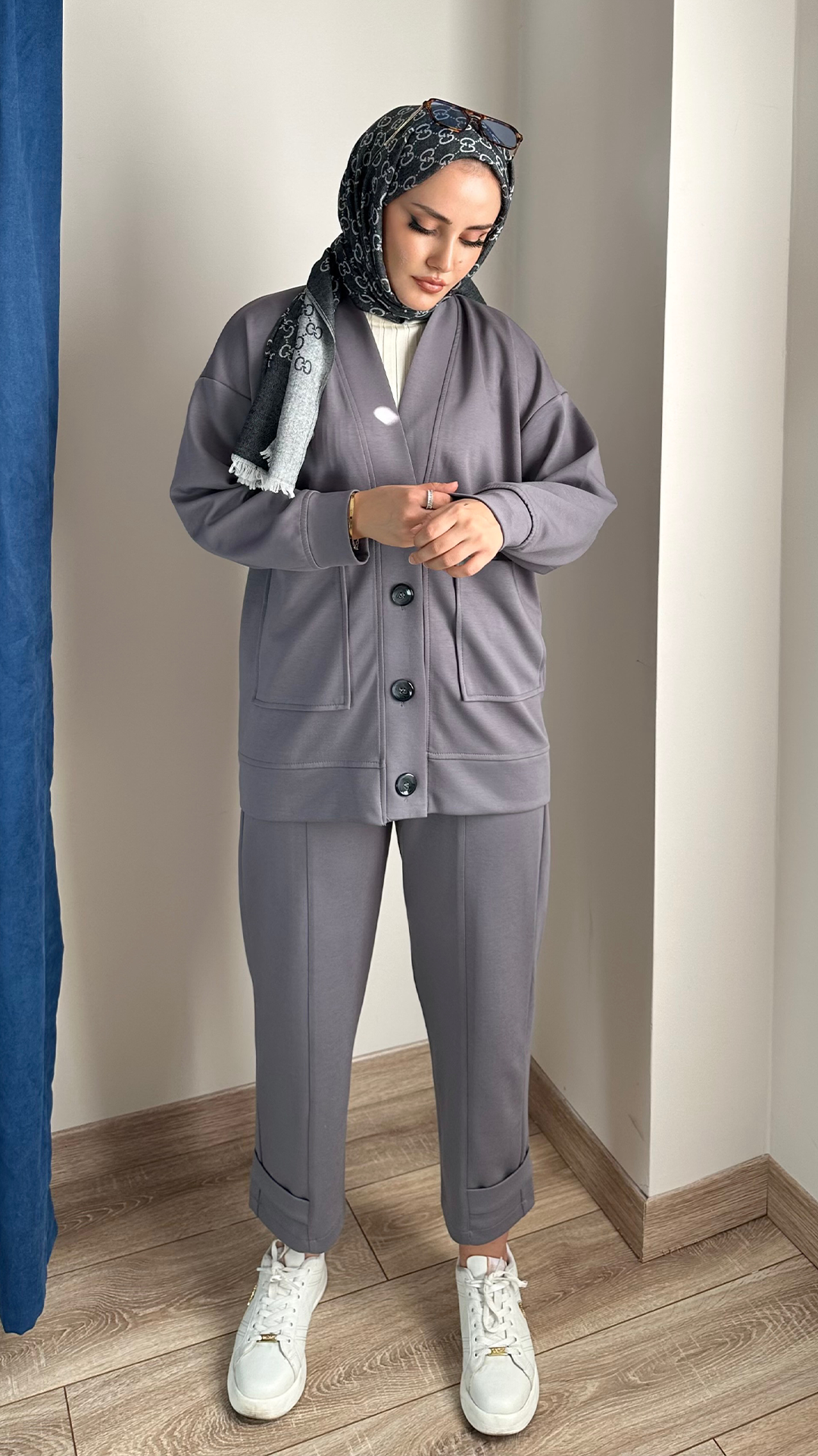 Hırkalı Pantolonlu Modal Takım Gri