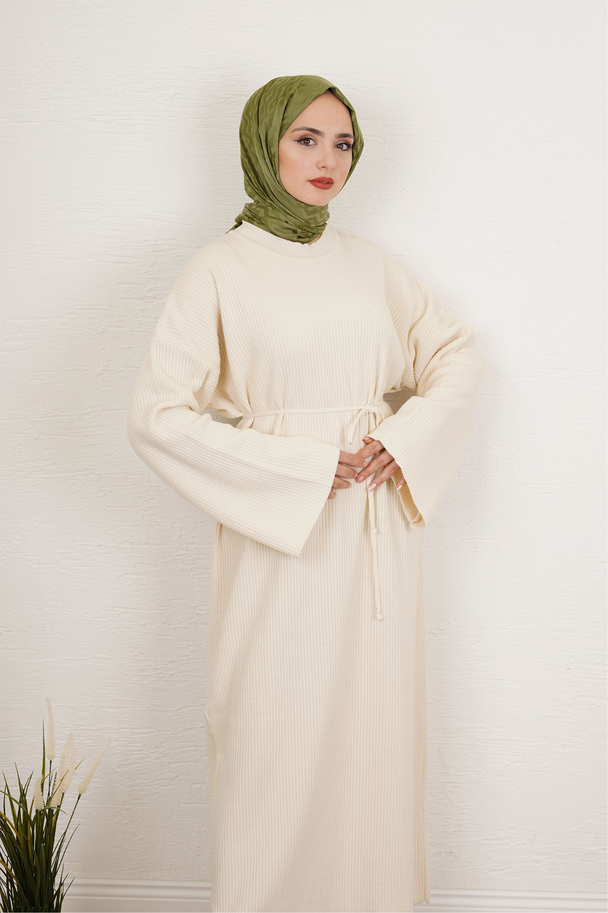 İspanyol Kol Triko Elbise BEJ