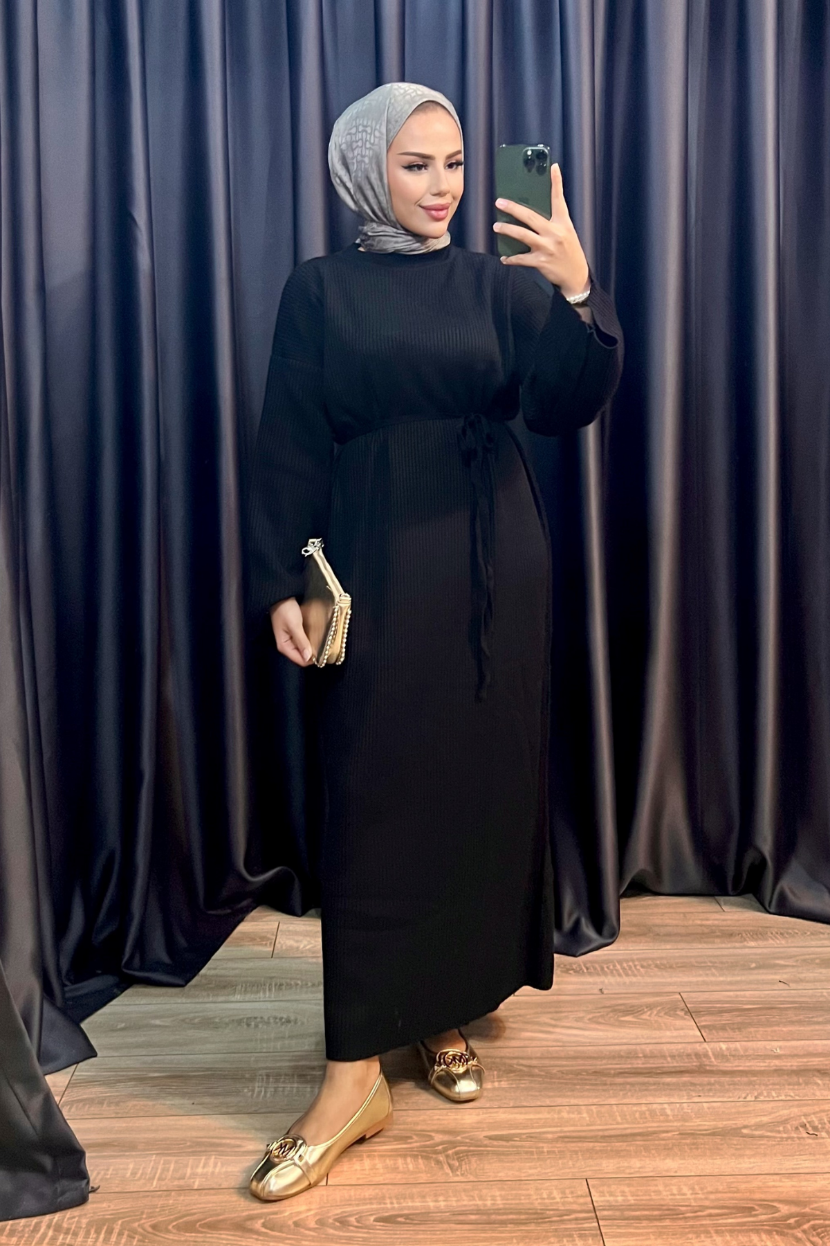 İspanyol Kol Triko Elbise SİYAH