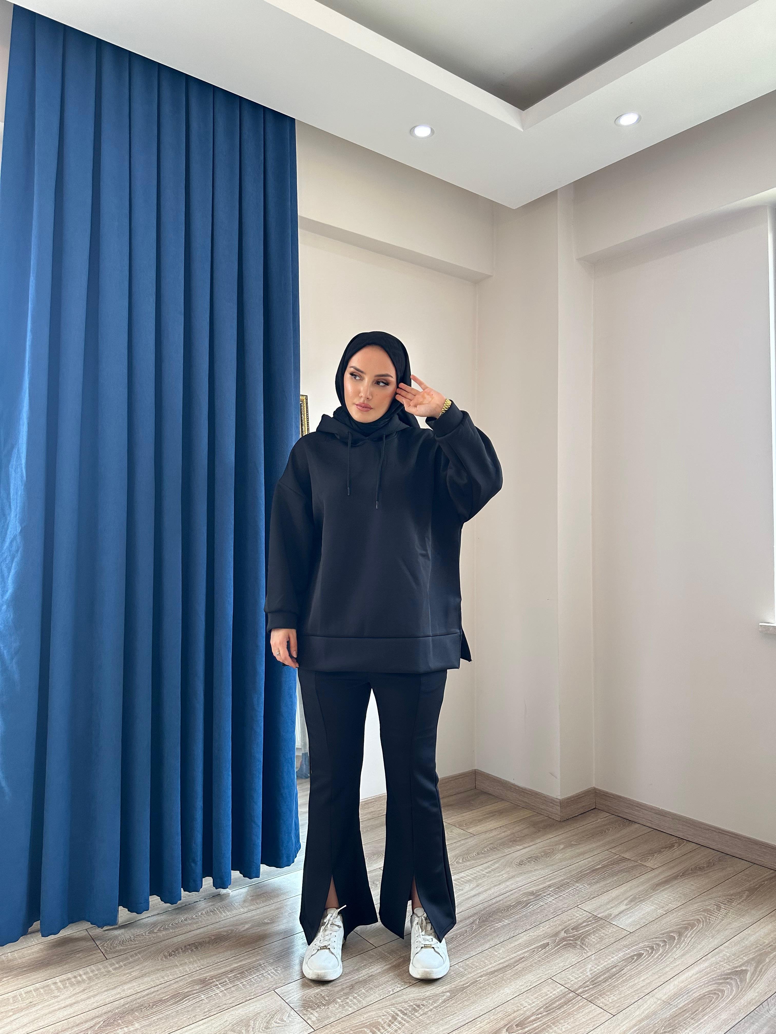 Kapüşonlu Premium Scuba Takım Siyah
