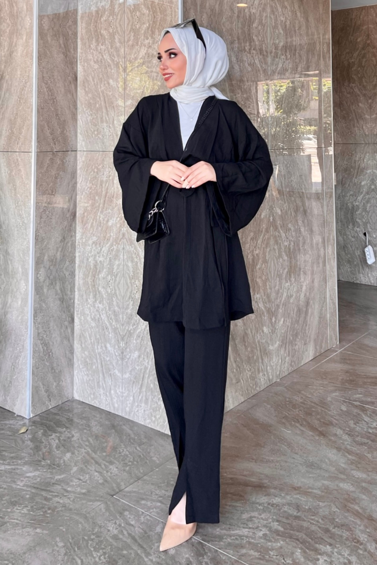 Müslin Kimono Takım SİYAH