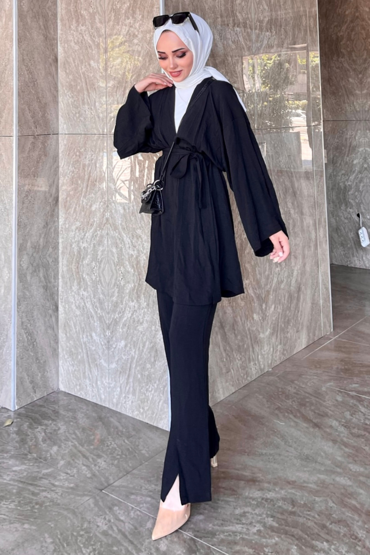 Müslin Kimono Takım SİYAH