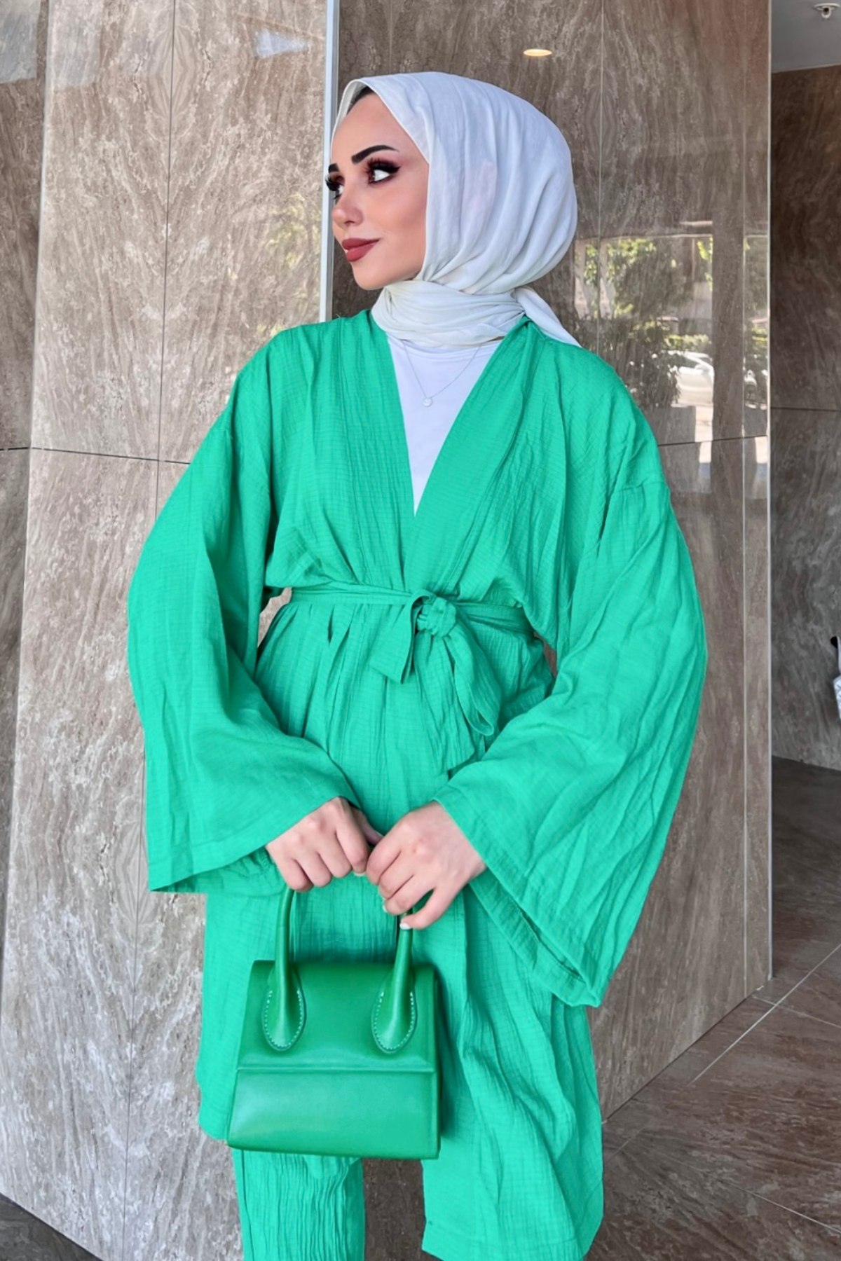 Müslin Kimono Takım YEŞİL