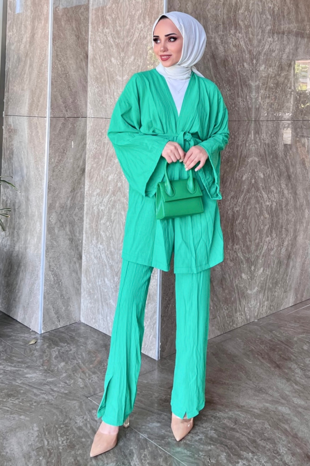 Müslin Kimono Takım YEŞİL