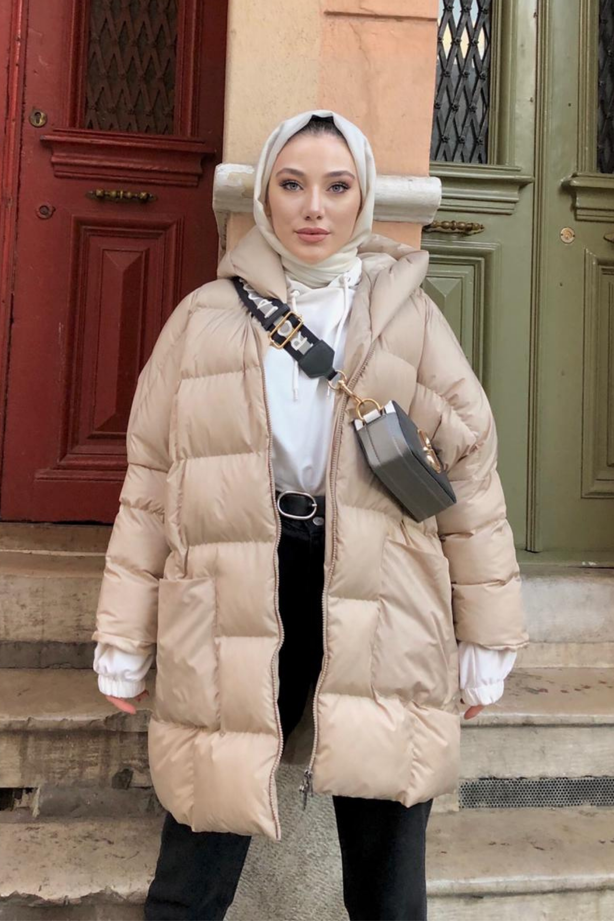 Oversize Yorgan Mont Bej