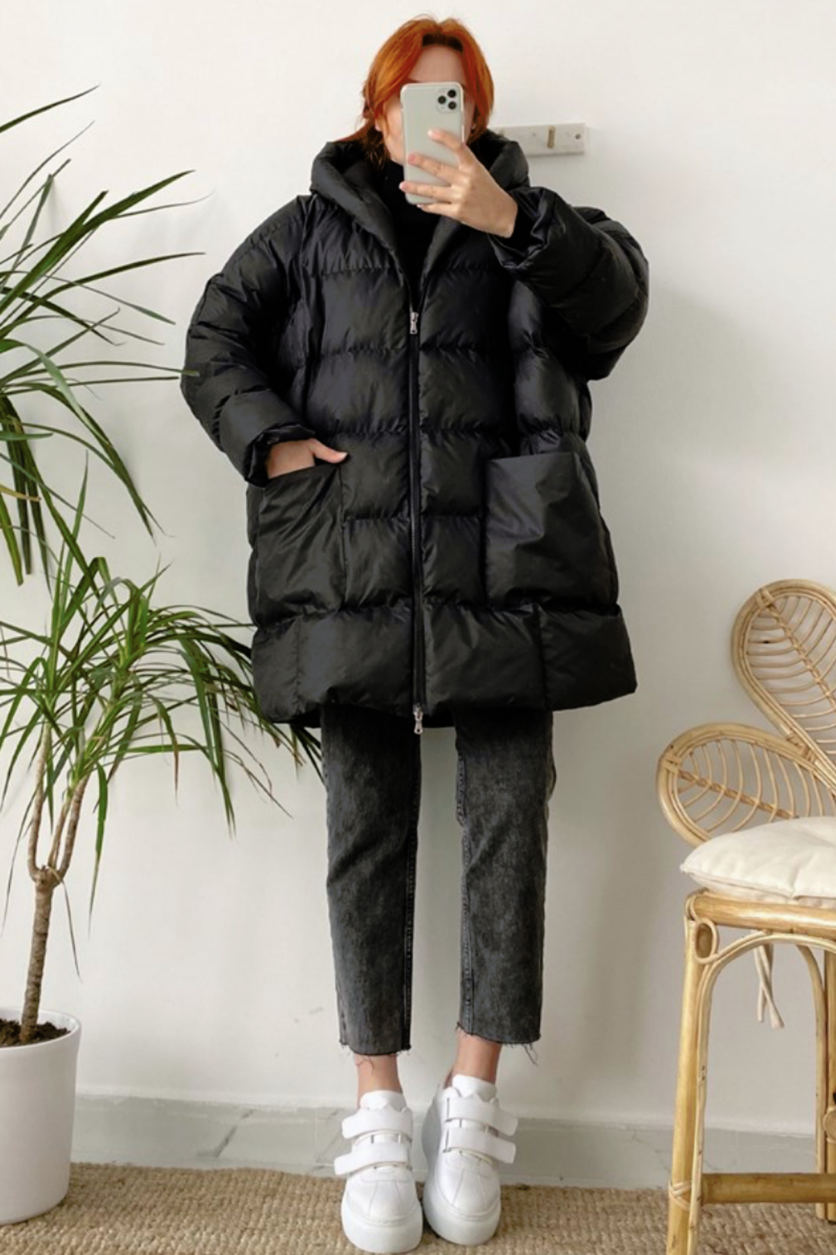 Oversize Yorgan Mont Siyah