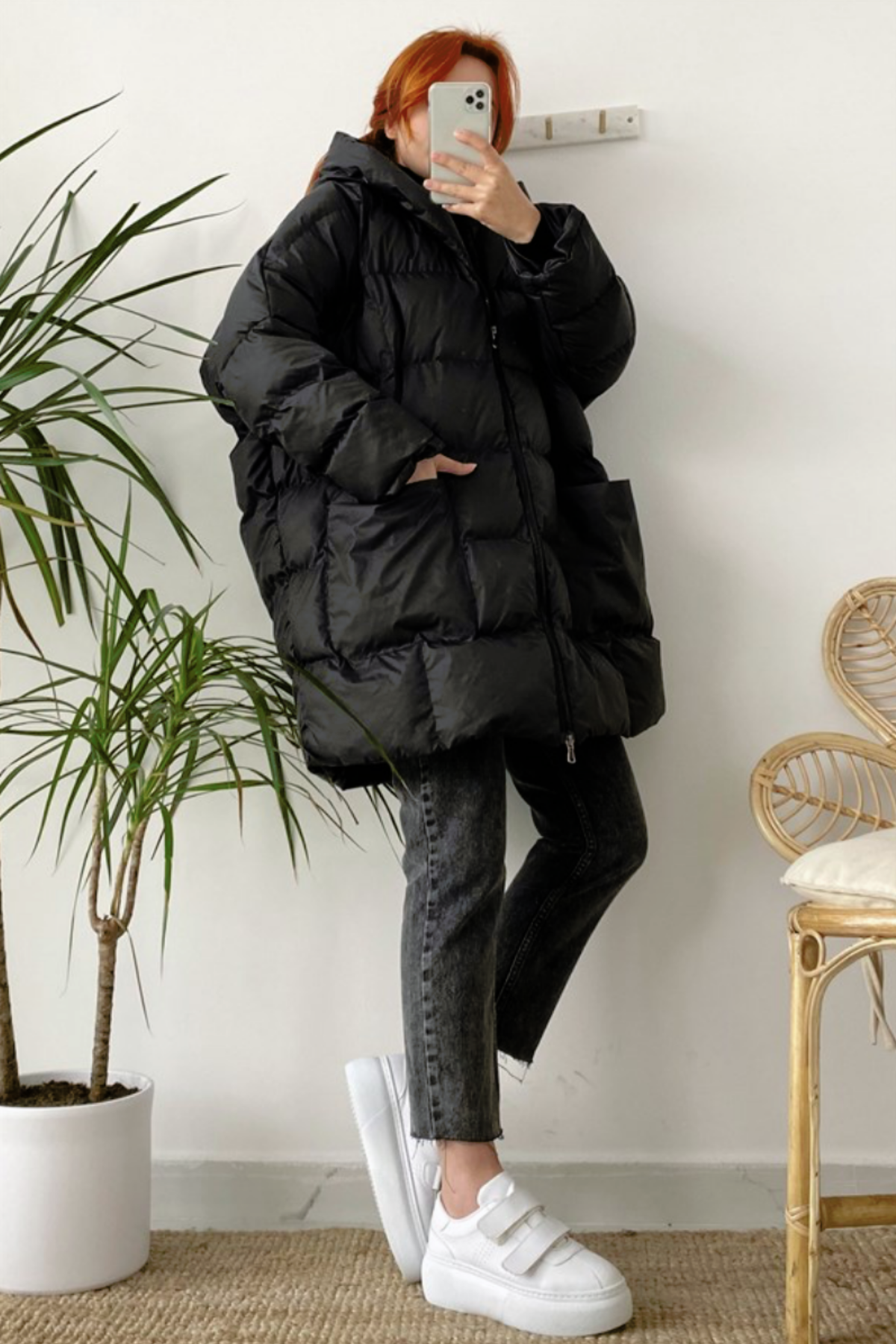 Oversize Yorgan Mont Siyah
