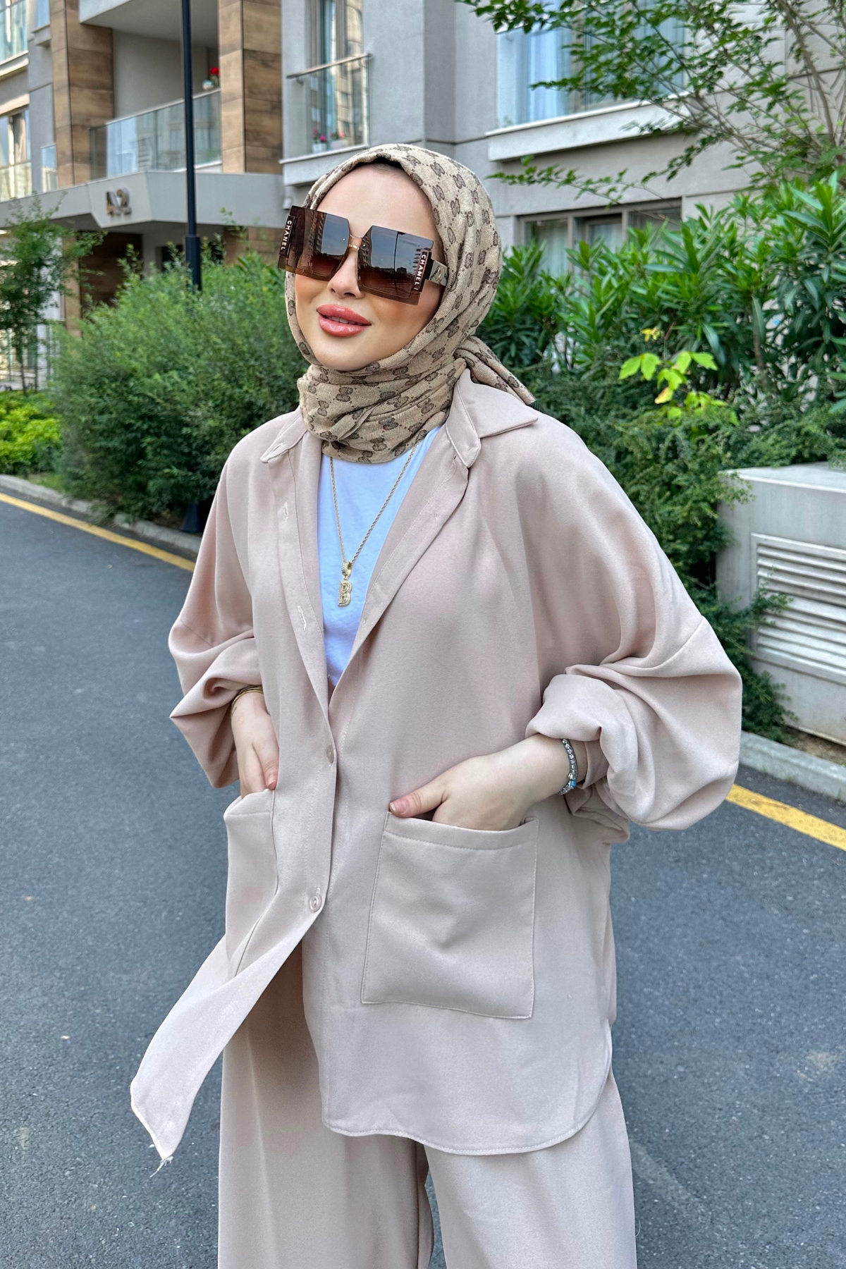 Perla Cepli Oversize Takım BEJ