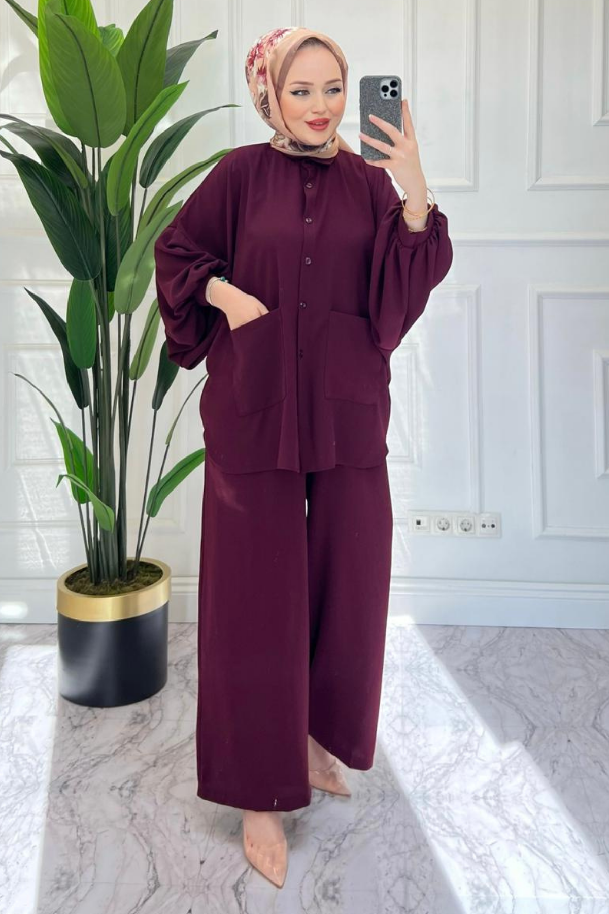 Perla Cepli Oversize Takım BORDO