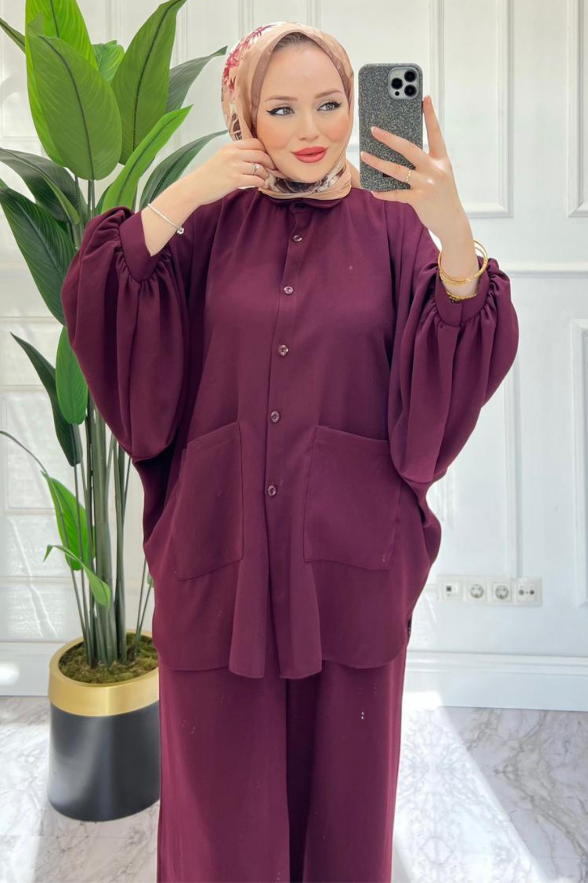 Perla Cepli Oversize Takım BORDO