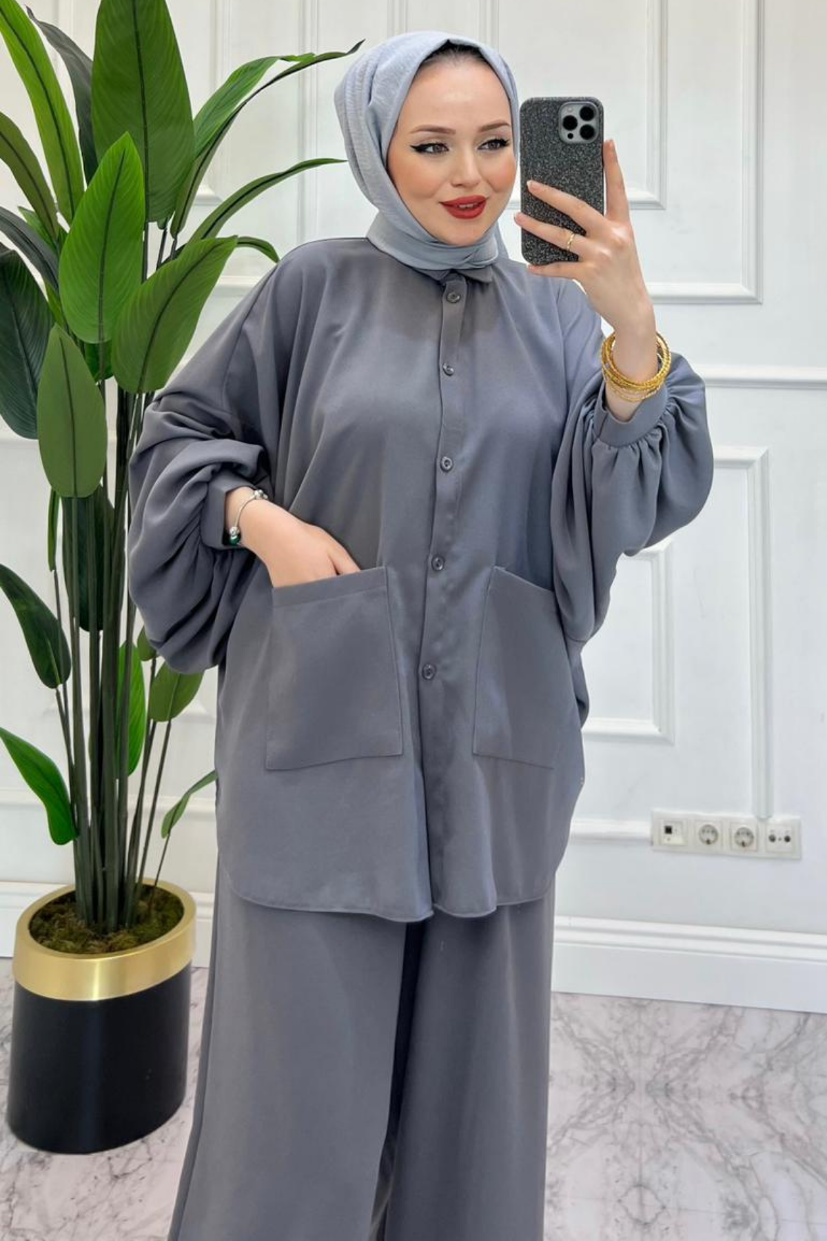 Perla Cepli Oversize Takım GRİ