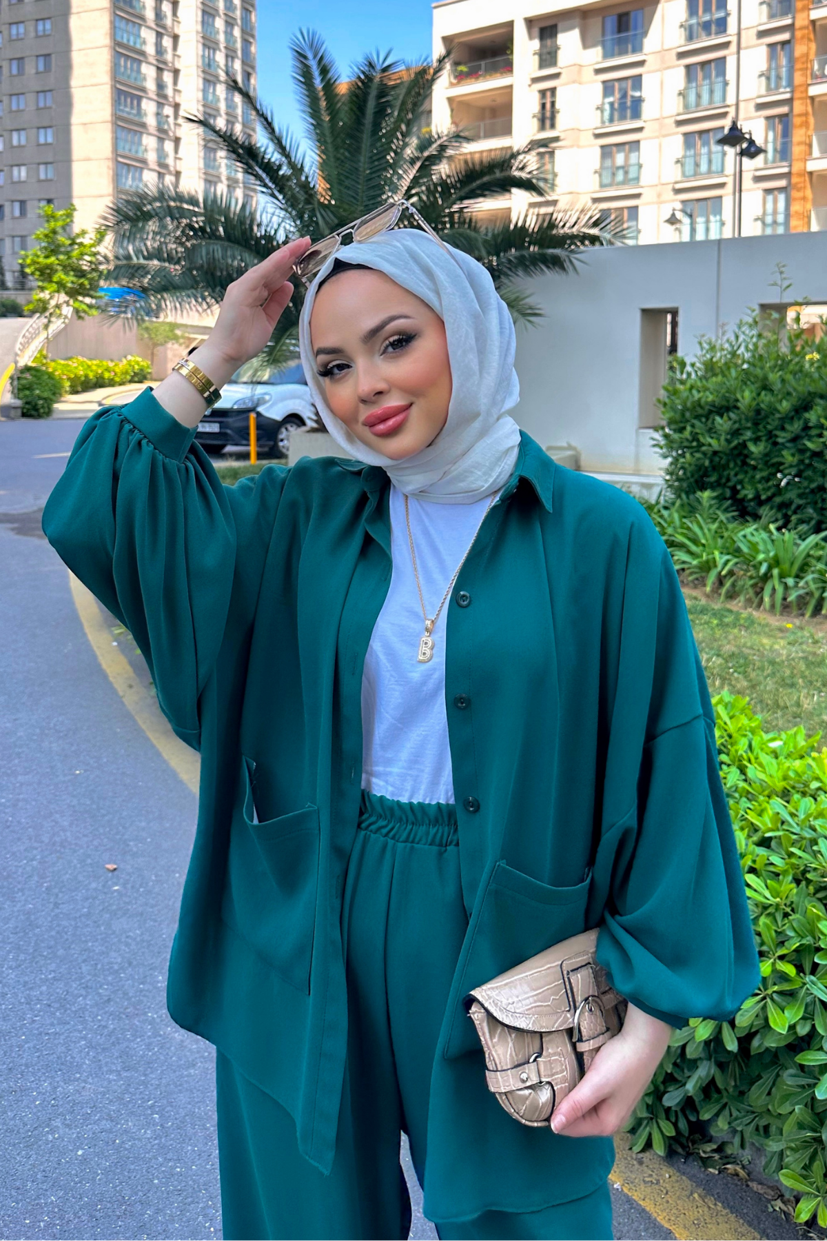 Perla Cepli Oversize Takım ZÜMRÜT