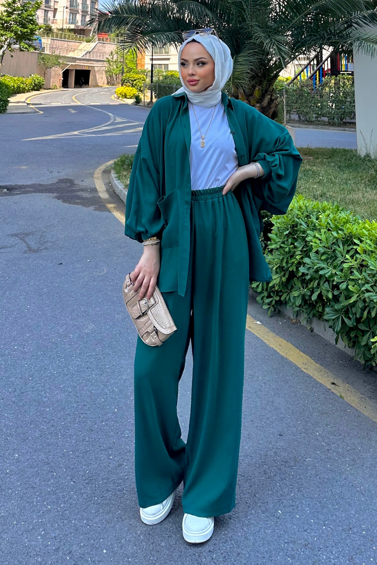 Perla Cepli Oversize Takım ZÜMRÜT