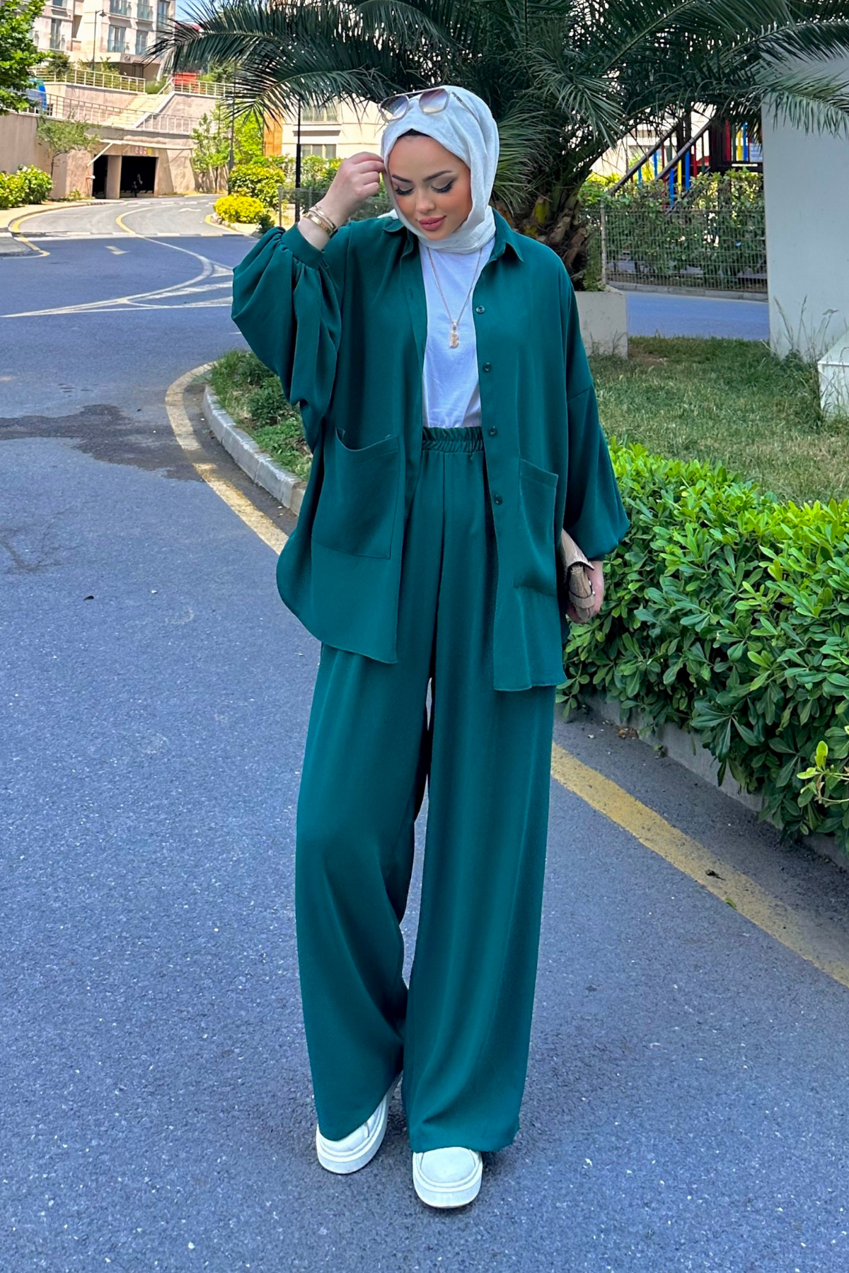 Perla Cepli Oversize Takım ZÜMRÜT