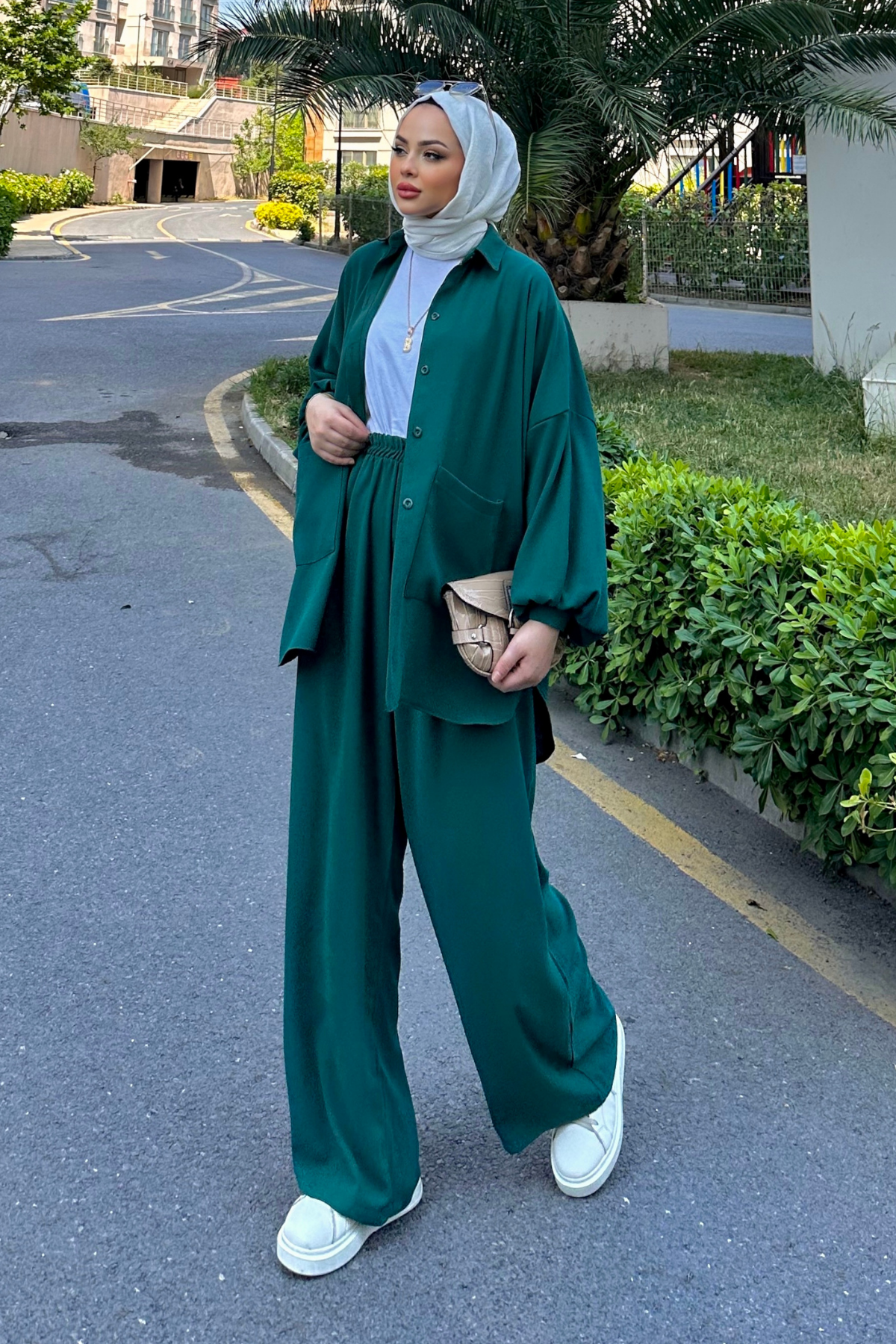 Perla Cepli Oversize Takım ZÜMRÜT