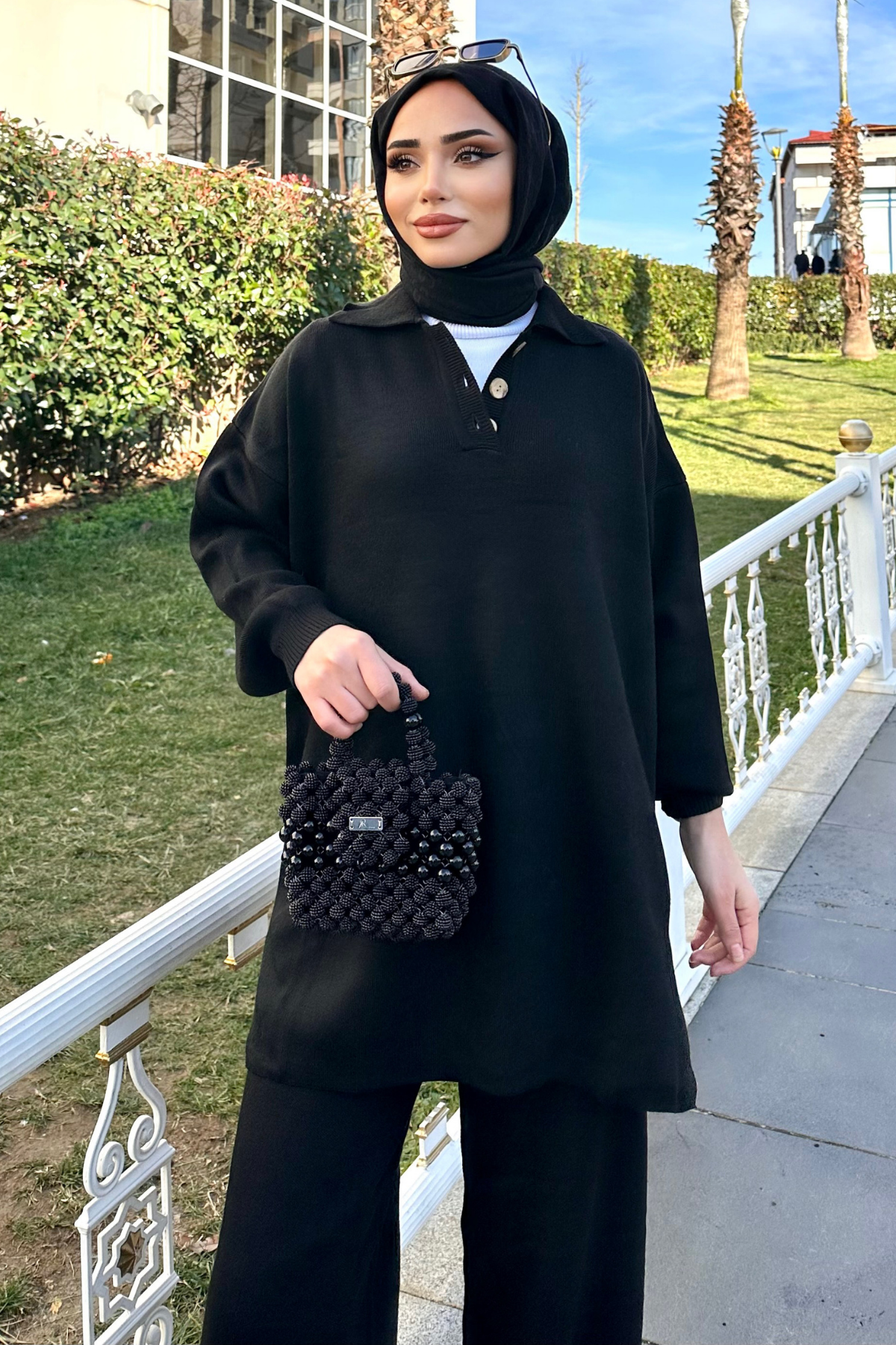 Polo Yaka Triko Takım SİYAH