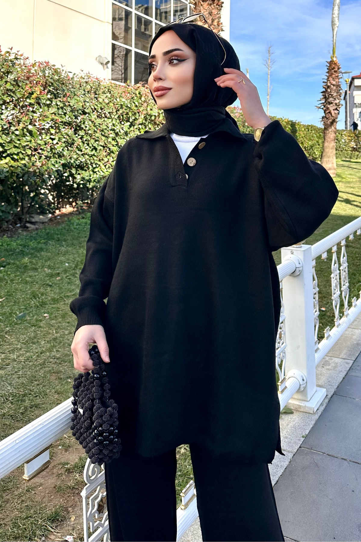 Polo Yaka Triko Takım SİYAH