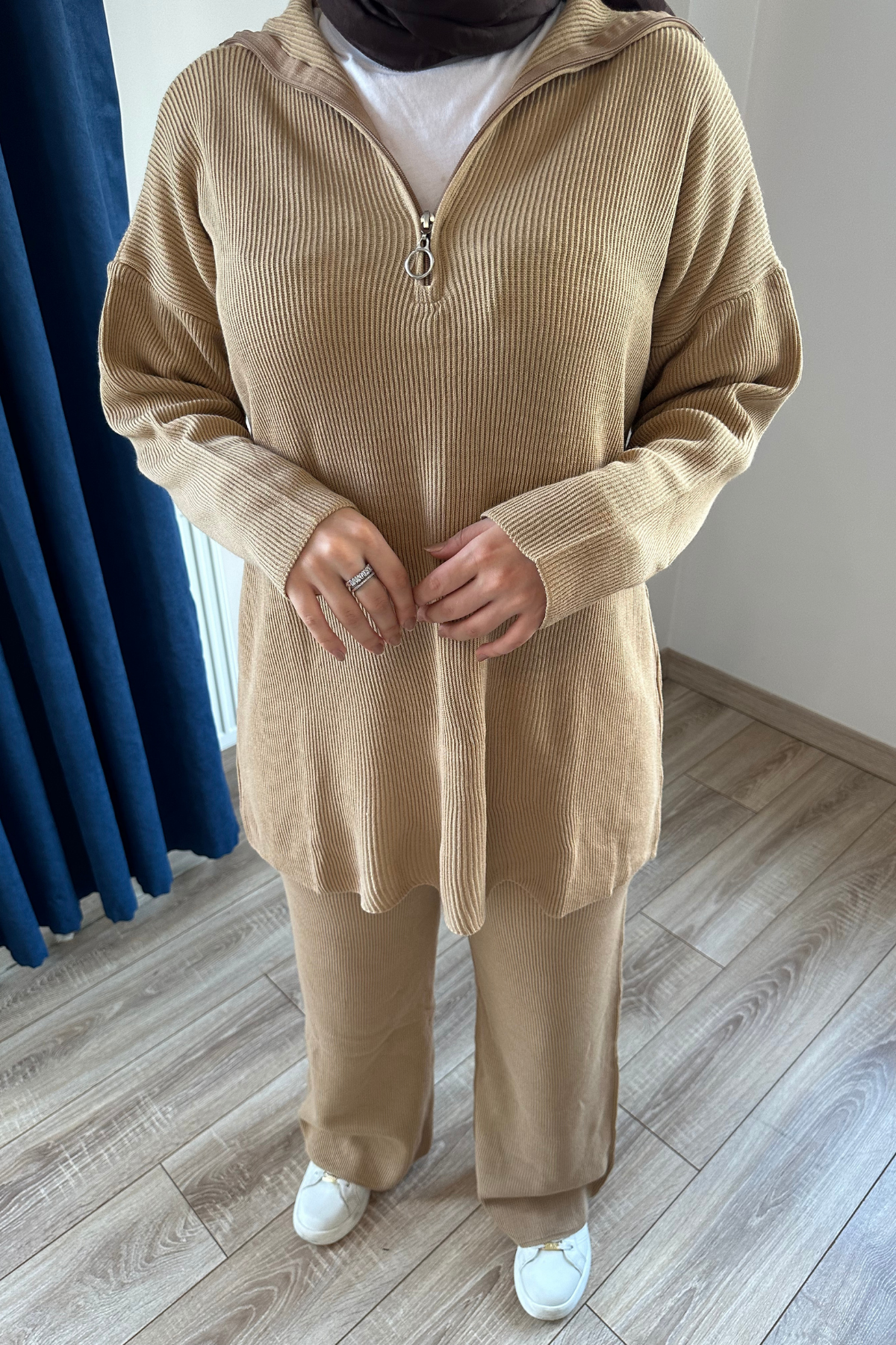 Premium Fermuarlı Triko Takım CAMEL