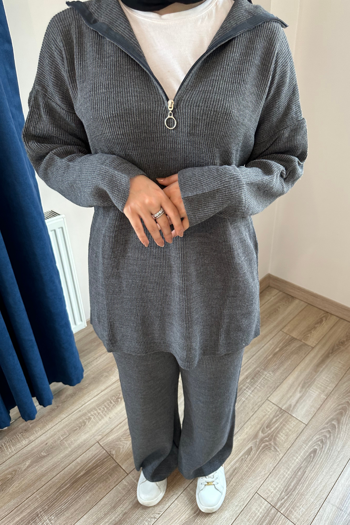 Premium Fermuarlı Triko Takım GRİ