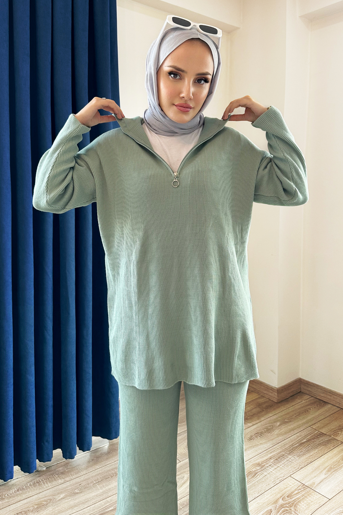 Premium Fermuarlı Triko Takım MİNT