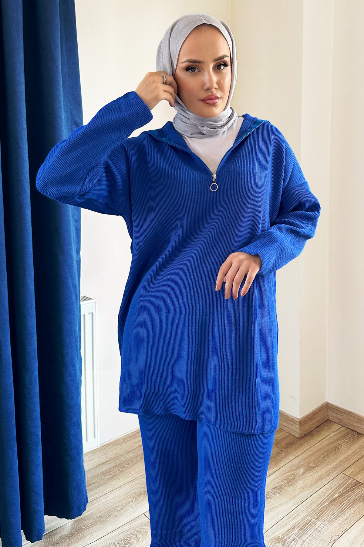 Premium Fermuarlı Triko Takım SAKS