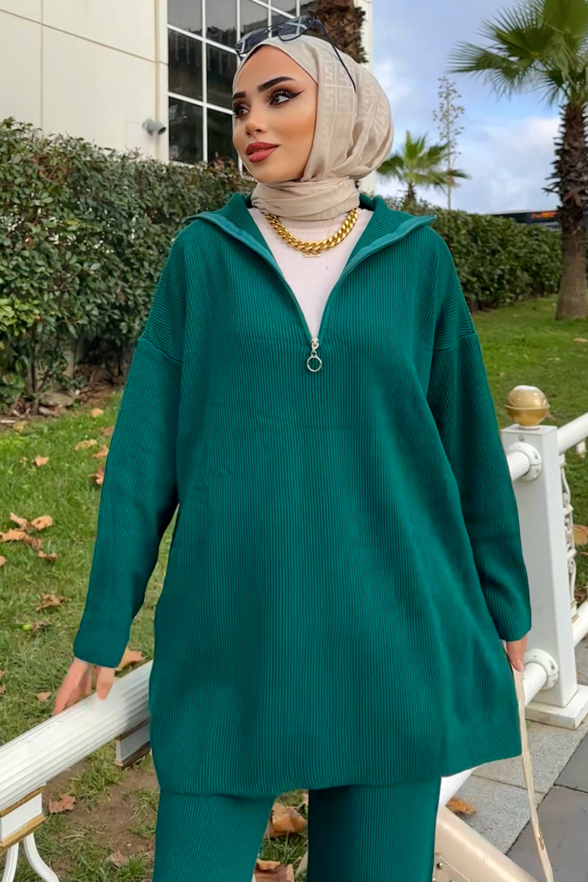 Premium Fermuarlı Triko Takım YEŞİL