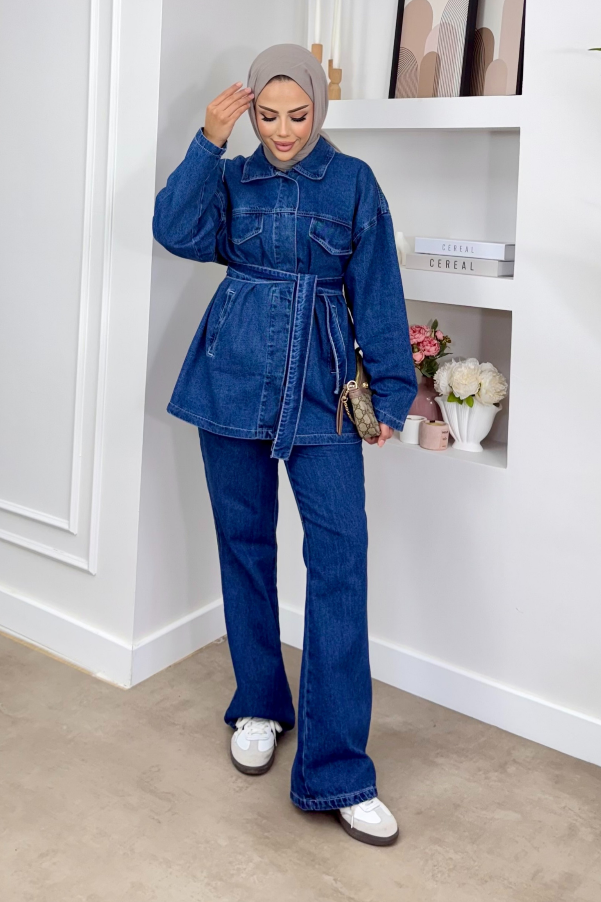Premium Kemerli Denim Takım