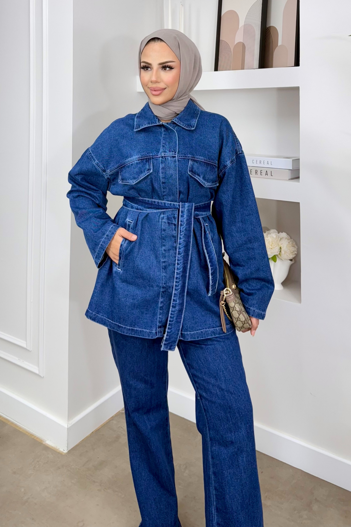 Premium Kemerli Denim Takım