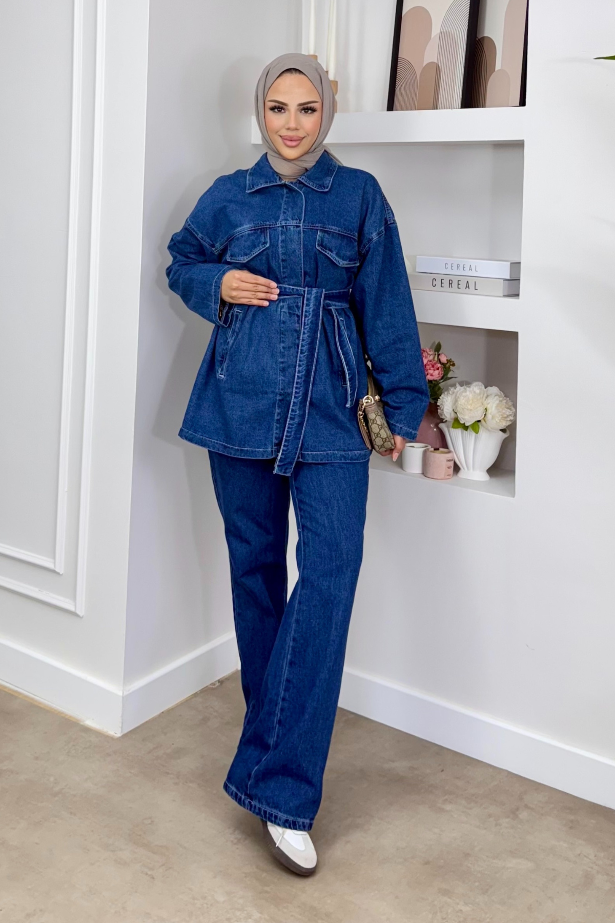 Premium Kemerli Denim Takım